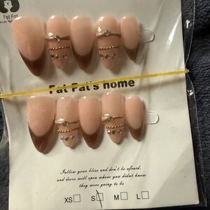 Nude and Brown Rhinestone Accent Press-On Nails